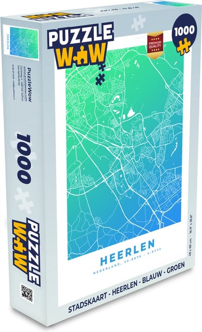 Puzzel Stadskaart - Heerlen - Blauw - Groen - Legpuzzel - Puzzel 1000 stukjes volwassenen - Plattegrond