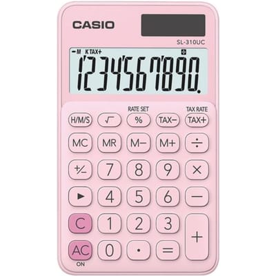 Casio SL-310UC - Zakrekenmachine - 10-cijferig display - Zonne- en batterijvoeding - Roze