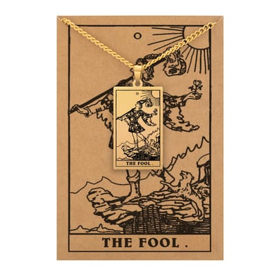 Tarot Ketting 0: De Dwaas / The Fool - Inclusief Rider-Waite Kaart - Goudkleurig Stainless Steel - 60cm - Pax Amare