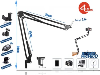 4Stuks HiCHiCO Verstelbare Tafelklem Arm voor Smartphone & Camera - Telefoonhouder Arm - Microfoon Statief - Boom Arm – Microfoonstandaard – Tafelstatief – webcam – Microfoon – Telefoonhouder
