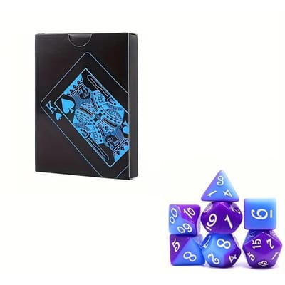 Jeu de cartes à jouer et jeu de 7 dés en plastique imperméable et résistant à l'usure, dés numériques multi-faces bleus et violets black