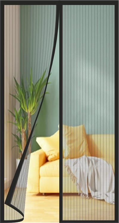 Vliegengaas, voor balkondeur, 60 x 240 cm, verbeterde kwaliteit van het vliegengaas, deurmagneet, geschikt voor balkondeur, terrasdeur, kelderdeur, kamerdeur en schuifdeur, zonder boren, zwarte strepen