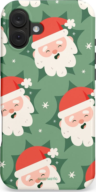 Casetastic hoesje geschikt voor Apple iPhone 16 Plus - MagSafe - Dubbellaagse bescherming - Vrolijke Kerstmannen in de Sneeuw - Fashion Case - Saliegroen Wit Perzik Crème