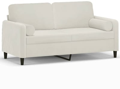 vidaXL - Tweezitsbank - met - sierkussens - 140 - cm - fluweel - crèmekleurig