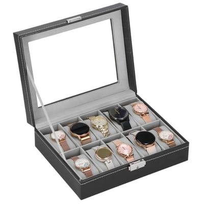 Springos Horlogedoos - Horlogebox - Horlogeopberger - Zwart - Grijs - 10 Horloges