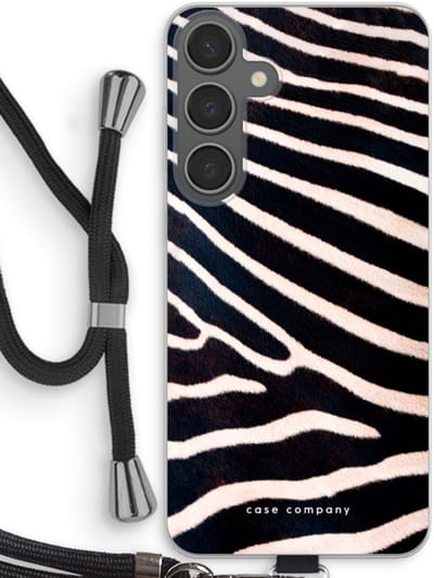 Case Company® - Hoesje met koord geschikt voor Samsung Galaxy S24 Plus hoesje met Koord - Zebra - Telefoonhoesje met Zwart Koord - Bescherming aan alle Kanten en Over de Schermrand
