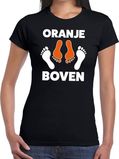 Zwart t-shirt oranje boven voor dames - Koningsdag / EK-WK kleding shirts S