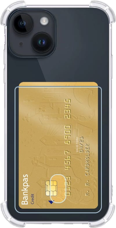 Hoes - Geschikt voor Apple iPhone 15 - Met Pashouder en Kaarthouder - Telefoon Hoesje Shockproof - Siliconen Case - Back Cover - Shock Proof - Pasjes Houder - Transparant