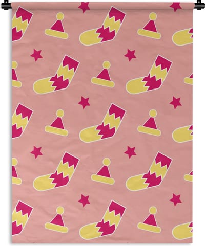Wandkleed - Wanddoek - Sokken - Patronen - Kerst - 90x120 cm - Wandtapijt