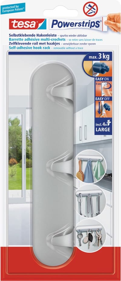2x tesa powerstrips chroom hakenrek large 3-haaks - klussen - huishouden - verwijderbare haken - opplak hakenrekje