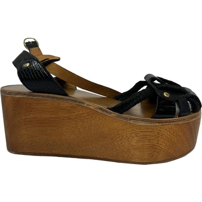 Isabel Marant Étoile Zia Wedge Sandalen in Zwart Leer