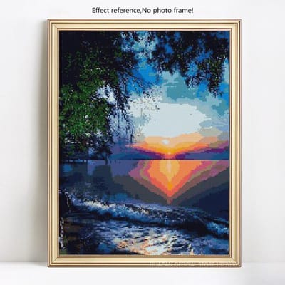 Peinture au Diamant Image de Bord de Mer au Coucher du Soleil en Strass 5D DIY Mosaïque Broderie Diamant 20X30CM