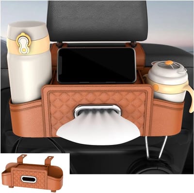 Daity 1 Pack - Opbergdoos voor hoofdsteunen en achterbank van de auto - multifunctionele opbergdoos voor de rugleuning van de auto met bekerhouder en haken - accessoire voor op reis in de auto - geschikt voor SUV's - sedans en vrachtwagens.
