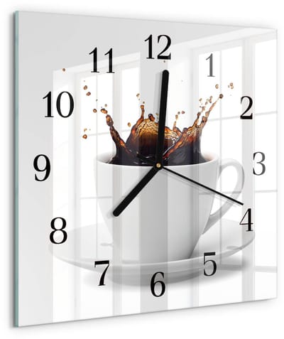 Tulup Wandklok - Koffie Decoratieve Glazen Klok - 30x30 cm - Wit Glazen Wandklok Design - Zwarte Handen - Vierkante Wandklok - Decoratieve Glazen Klok - Glazen Wandklok Design