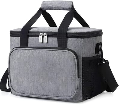Lunchtas 15L Geïsoleerd – Koeltas Lekvrij & Waterdicht – Lunchbox Tas met Schouderband – Grote Capaciteit Koelbox voor Werk, Picknick & Reizen – Grijs