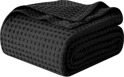 Lichtgewicht Wafeldeken van 100% Katoen - Zacht en Ademend - Perfect voor Elk Seizoen, Twin XL 168 x 229 cm, Zwart
