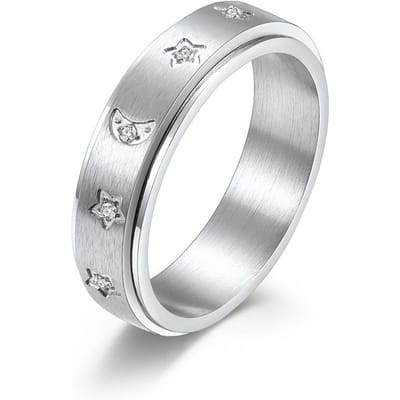 Titanium Staal Bezegeld met Diamanten Sterren Maan Roterende Ring Ring Om Angst te Verlichten en Stress te Verlichten Handgemaakt Accessoire 9#