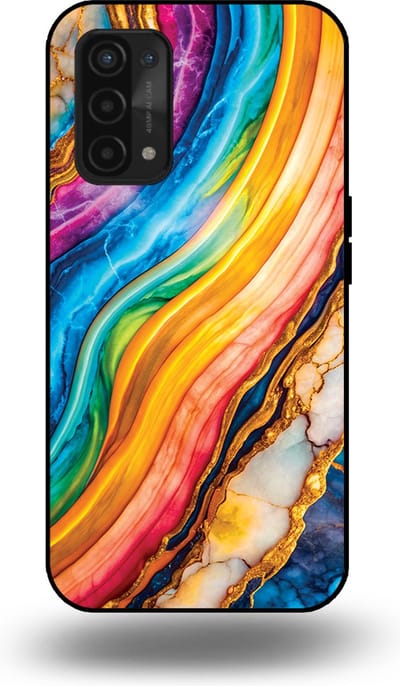 Smartphonica Telefoonhoesje Geschikt voor OPPO A54 5G / A74 5G / A93 5G met Regenboog Goud Marmer Opdruk - TPU Backcover Case Rainbow Gold Marble Design geschikt voor Oppo A54 5G;Oppo A74 5G;Oppo A93 5G