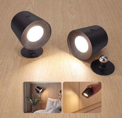 NETTLIFE 2 stuks LED Wandlamp - Binnen - Zwart - Dimbaar - met oplaadbare batterij - 360° Draaibaar - USB - Touch Control - Snoerloze wandlamp