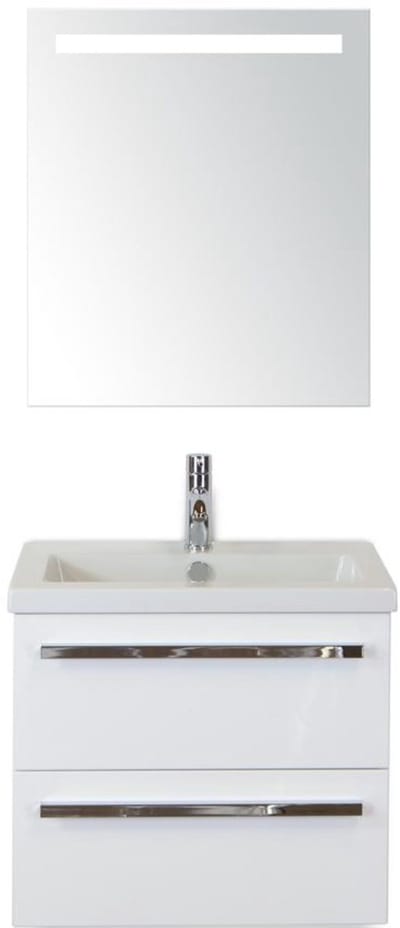 Seville Badmeubelset 60 cm - Wit Hoogglans - Keramische Wastafel Wit Djazz met Sence Spiegel