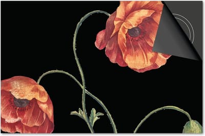 Inductie beschermer 60x60 - afdekplaat inductie mat - Dietrix Kookplaat beschermer - Exclusief - Botanical - Klaprozen op zwart