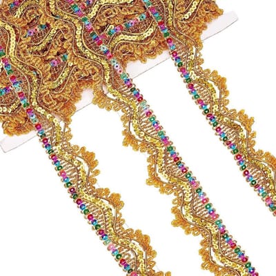 9.3 Yard Sequined Lace Trim - 1-3/8 Inch (34mm) Metallic Polyester Lint voor DIY, Bruiloft en Costumes - Goud Beaded Decoratieve Rimpel voor Creatieve Projecten