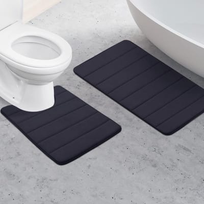 Badmatset badkamertapijtenset 2-delige set traagschuim, badmatten, super zacht en absorberend, wasbaar, voor badkamer, badkuip, slaapkamer (donkergrijs, U60 x 60 + 60 x 86 cm)