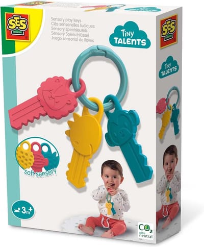 SES Creative - Tiny Talents - Sensorisch speelgoed speelsleutels - Montessori - bijten, voelen, sabbelen, spelen - verschillende texturen - baby speelgoed