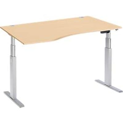 Schäfer Shop  Select Bureautafel met aanbouw ERGO-T, T-poot, aanbouw links, tweetraps elektr. in hoogte verstelbaar, B 1800 mm, esdoornpatroon