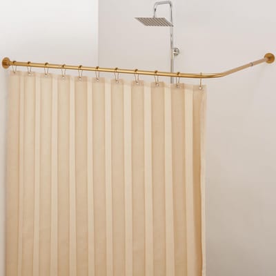 Dailygoods- Hoekdouchegordijnrail Verstelbaar 61-134 cm - L-vormige Douchestang - 90 Graden Gebogen - Plafondondersteuning - 12 Haken - Roestvrij Staal