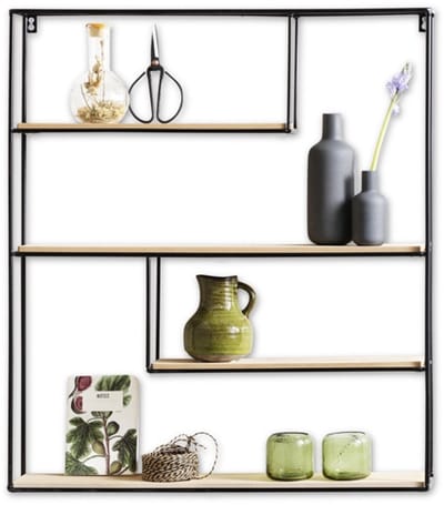 Lifa Living - Wandrek Bilbao - Zwart - Metaal en MDF - Asymetrisch - Industrieel 70 x 60 x 11 cm