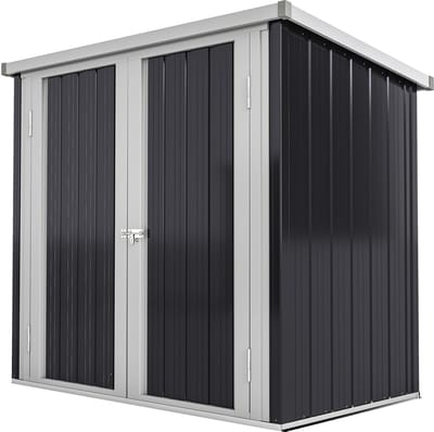 Killogood Tuinschuur - gereedschapsschuur 1.26 m² - gereedschapsopslag 2 afsluitbare deuren - afm. 147L x 86l x 134H cm - staalplaat zwart wit