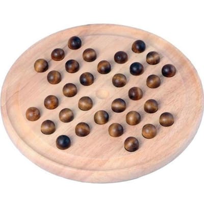 Solitair Houten Spel – Rubberhout met 33 Houten Balletjes – Diameter 23 cm – Klassiek Strategisch Bordspel – Engelhart
