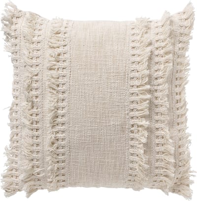 Dutch Decor FARA - kussenhoes 45x45 cm - 100% katoen - met franjes - Snow White - wit - met rits - zonder binnenkussen