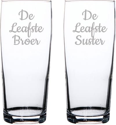 Gegraveerde bierfluitje 19cl De Leafste Broer-De Leafste Suster