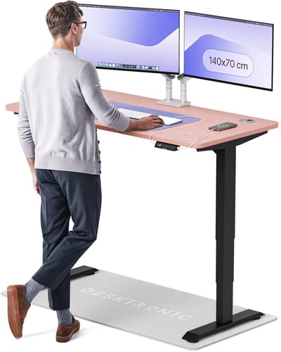 Desktronic HomePro Zit-sta Bureau Elektrisch In Hoogte Verstelbaar, 140x70 cm Zwart/Roze, Stille Dubbele Motor, Hoogte 62-126cm