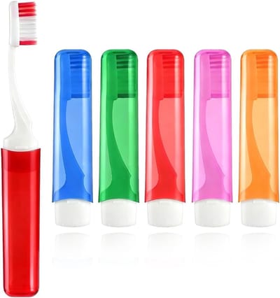 Vouwbare Reis Tandenborstels Set van 5 Stuks met Zachte Haren voor Volwassenen en Kinderen in Diverse Kleuren - Ideaal voor Op Reis en Thuis