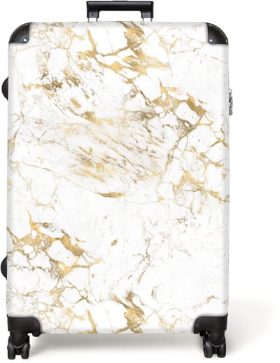 NoBoringSuitcases.com® - Koffer groot - Reiskoffer lichtgewicht - Marmer - Design - Goud - Wit - Luxe - Marmerprint - Rolkoffer met 4 wielen - Grote trolley XL - 98 liter bagage
