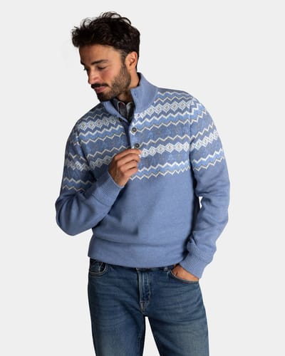 NZA - Blauwe trui met knoop kraag