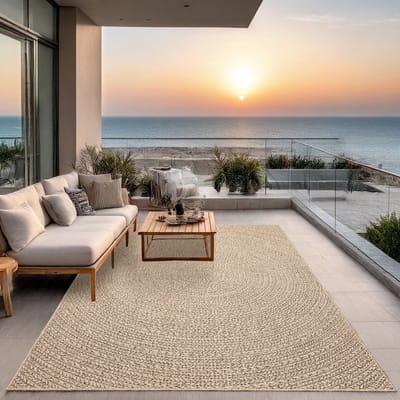the carpet Kansas – robuust in- & outdoor vloerkleed met natuurlijk cirkelpatroon, weatherproof & UV-bestendig, naturel cirkel 140 x 200 cm