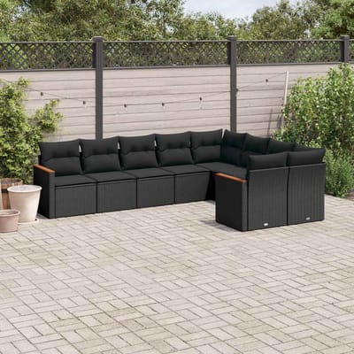 vidaXL - 9-delige - Loungeset - met - kussens - poly - rattan - zwart