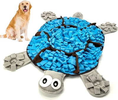 ZVD Snuffelmat voor honden – Slow-feeder mat in schildpadvorm – Geschikt voor kleine tot middelgrote honden – Duurzame, wasbare en draagbare voermat – Mat voor geurtraining – 72 x 62 cm – Helpt angst te verminderen en biedt mentale stimulatie–Blauw