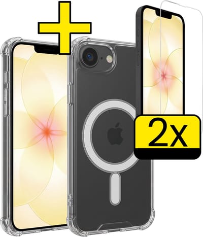Hoesje - Met 2x Screenprotector - Geschikt voor Apple iPhone 17e - Magsafe Compatible - Sterk & Shockproof - Back Cover - Shock Proof Case - Telefoon Hoes - Telefoonhoesjes - Transparant