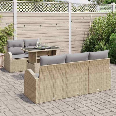 vidaXL Tuinbank Set met kussen met kussen 6 pcs Beige Poly Riet