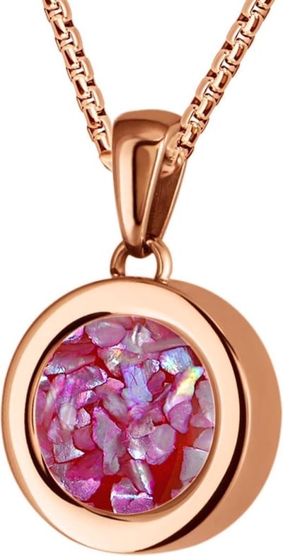 Quiges 12mm Mini Munt Hanger Rosékleurig RVS Glans met Schelp Roze Vlokjes Munt en Box Ketting Ankerketting 42-46cm