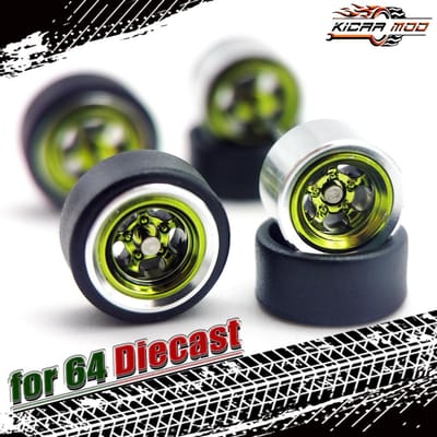 1/64 Wielen Voor Modelauto Met Rubberen Banden Metalen Velgen Galvaniseren Refitting Onderdelen Voor Wielen Minigt D:11 mm 1 set