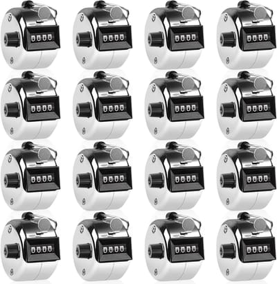 Handtellertjes, 16 Stuks, Metalen Kliktellertjes, 4-Cijferige Telmachine voor Mensen, Kwaliteitsteller, Brei- en Golfcounter, Sportaccessoires en Schoolbenodigdheden