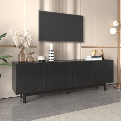 DESMIU Tv Meubel - Minimalistisch Dressoir Met Push To Open En 4 Deuren - Voor Woonkamer En Multimedia Opslag - MDF En Spaanplaat - 175x38x56 Cm - Zwart