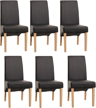 Set van 6 eetkamerstoelen Keukenstoel Stoel M37 ~ kunstleer mat, zwart, lichtgekleurde poten