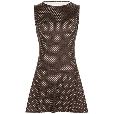Robe courte skinny sans manches à pois bleus à la taille, style Spice Girl, sexy et polyvalente, coupe A S marron